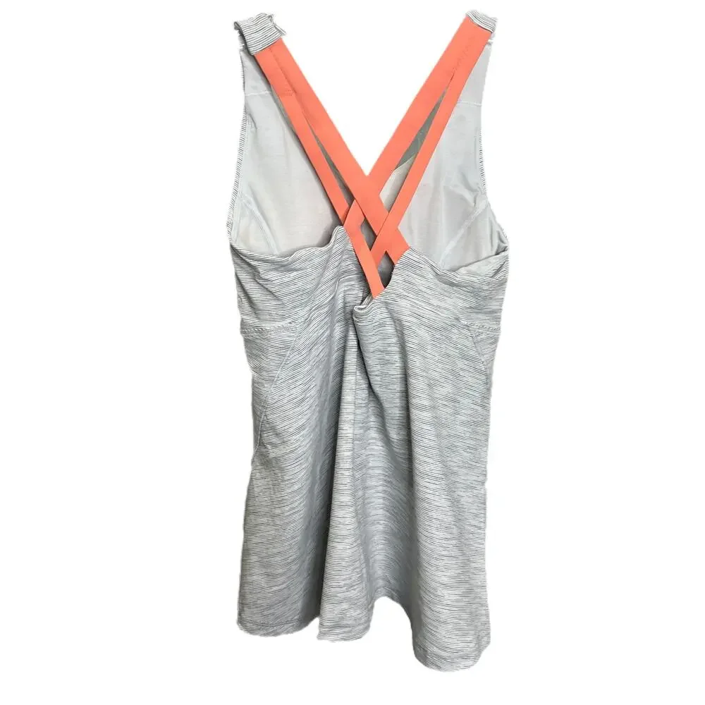 Lululemon Women's 6 Tank Top Light Gray Orange Criss Cross Back Fitted Stretch‎ - Picture 2 of 7